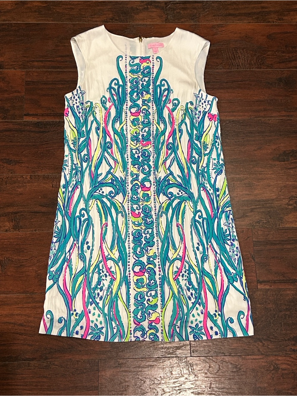 Lilly Pulitzer White Sleeveless Mini Dress with Teal, Pink & Yellow Print